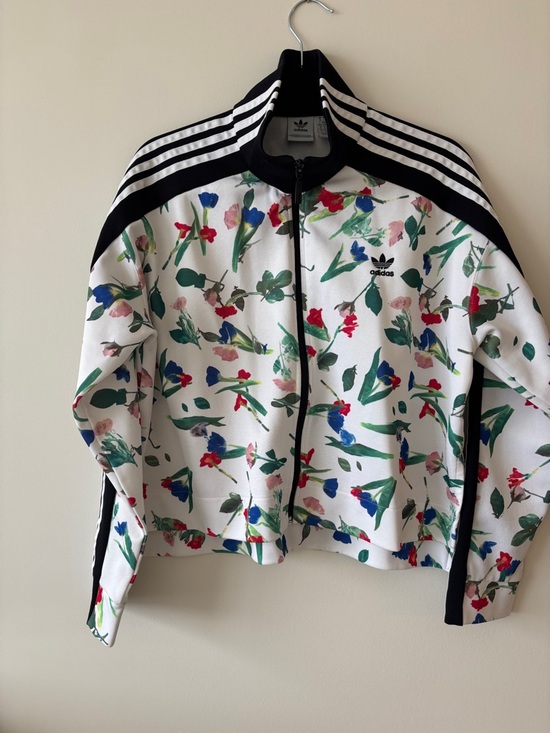 adidas Jackets & Blazers - adidas White Floral Track Bomber Jacket with Black Trim